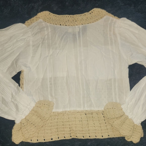 Nwt elan 100% cotton knit long sleeve shirt size small tan and white - Picture 2 of 5